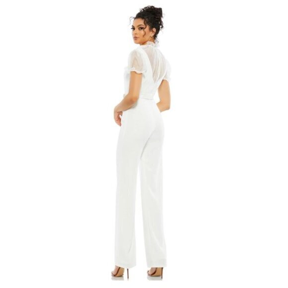 MAC DUGGAL Illusion Belted Jumpsuit in White Size US 4 NWT - Picture 11 of 12